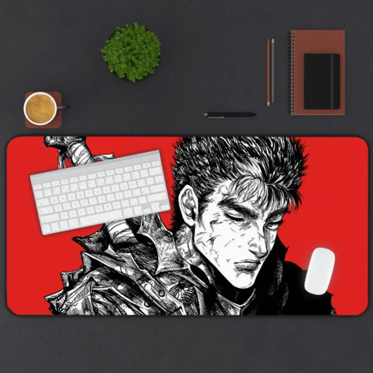 Berserk Guts Red Background Desk Mat – Anime Mouse Pad For Fans