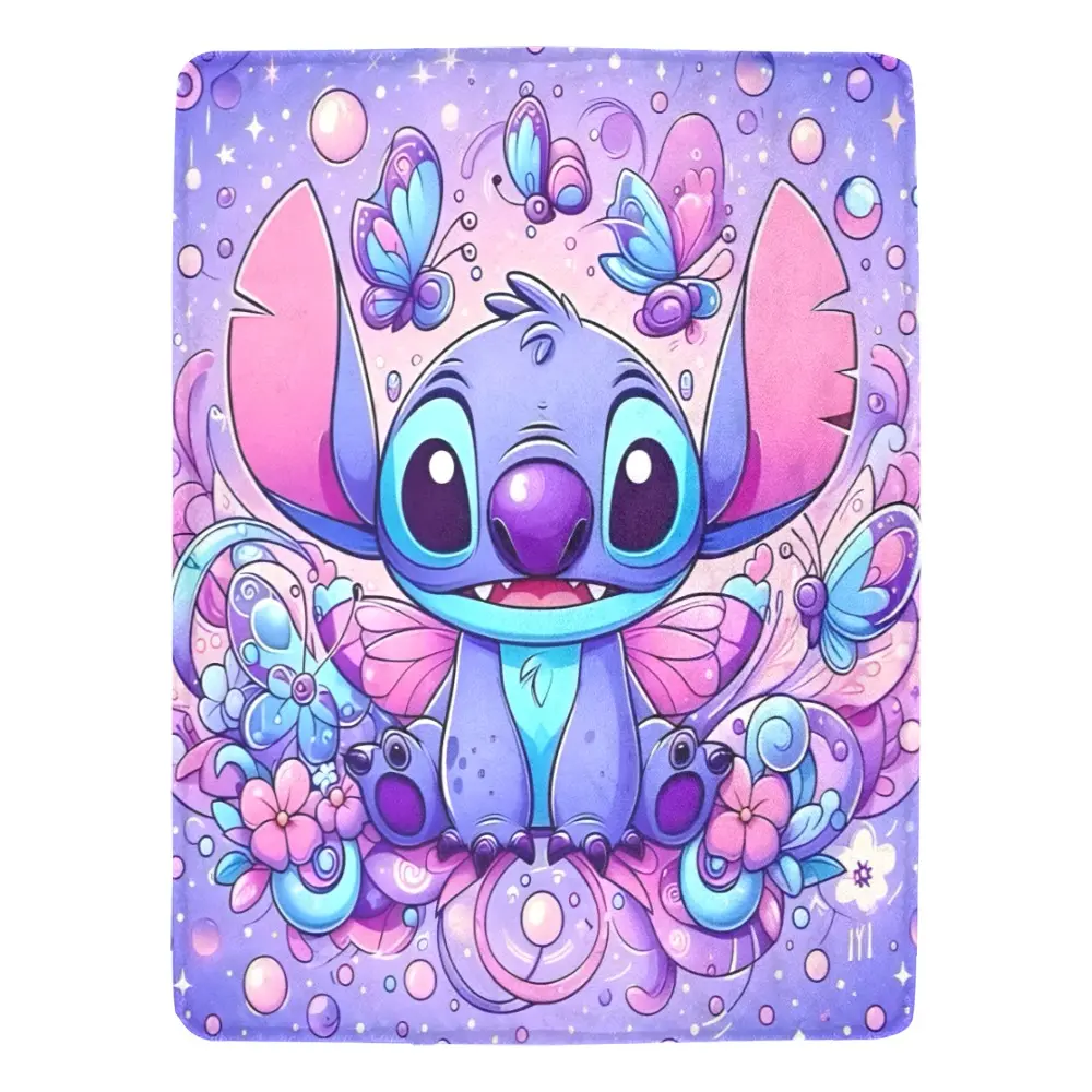 [SummerVibes] DISNEY CLASSIC Stitch Floral Butterfly Print Blanket - Super Soft Flannel, All-Season Cozy Throw for Bedroom, Living Room, Sofa, Office, Travel & Gift