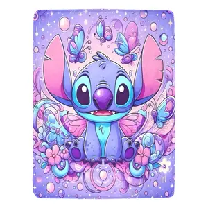 DISNEY CLASSIC Stitch Floral Butterfly Print Blanket - Super Soft Flannel, All-Season Cozy Throw for Bedroom, Living Room, Sofa, Office, Travel & Gift
