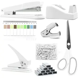 White Desk Accessories, White Office Supplies,Large Stapler and Tape Dispenser Set, White Desk Accessory Kit,  for Students, Women, Coworkers, Boss Lady, Office Clerks
