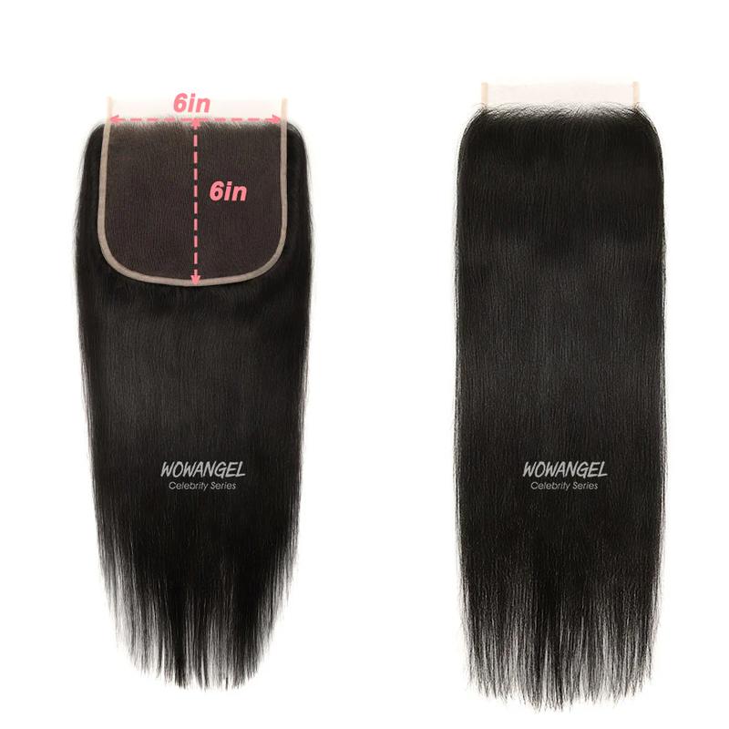 WOWANGEL 6x6  7x7 SKINLIKE Real HD Lace Closure Only, 0.10mm Ultra-thin Invisible Lace Pre-Plucked Bleached Knots Natural Black Human Hair 18 Inch Valentine's Gift