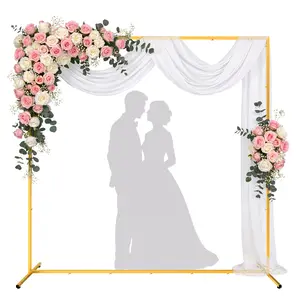 Square Wedding Arch Stand Gold, Freestanding Metal Backdrop Frame for Wedding Ceremony, Party Decoration
