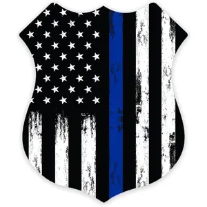 Thin Blue Line Police Badge Pattern Car Sticker, Car Decals, Waterproof Vinyl Sticker, Decorative Sticker for Car Windows, Doors, Bumpers, Motorcycle Helmets, Windows, Laptops, Refrigerators