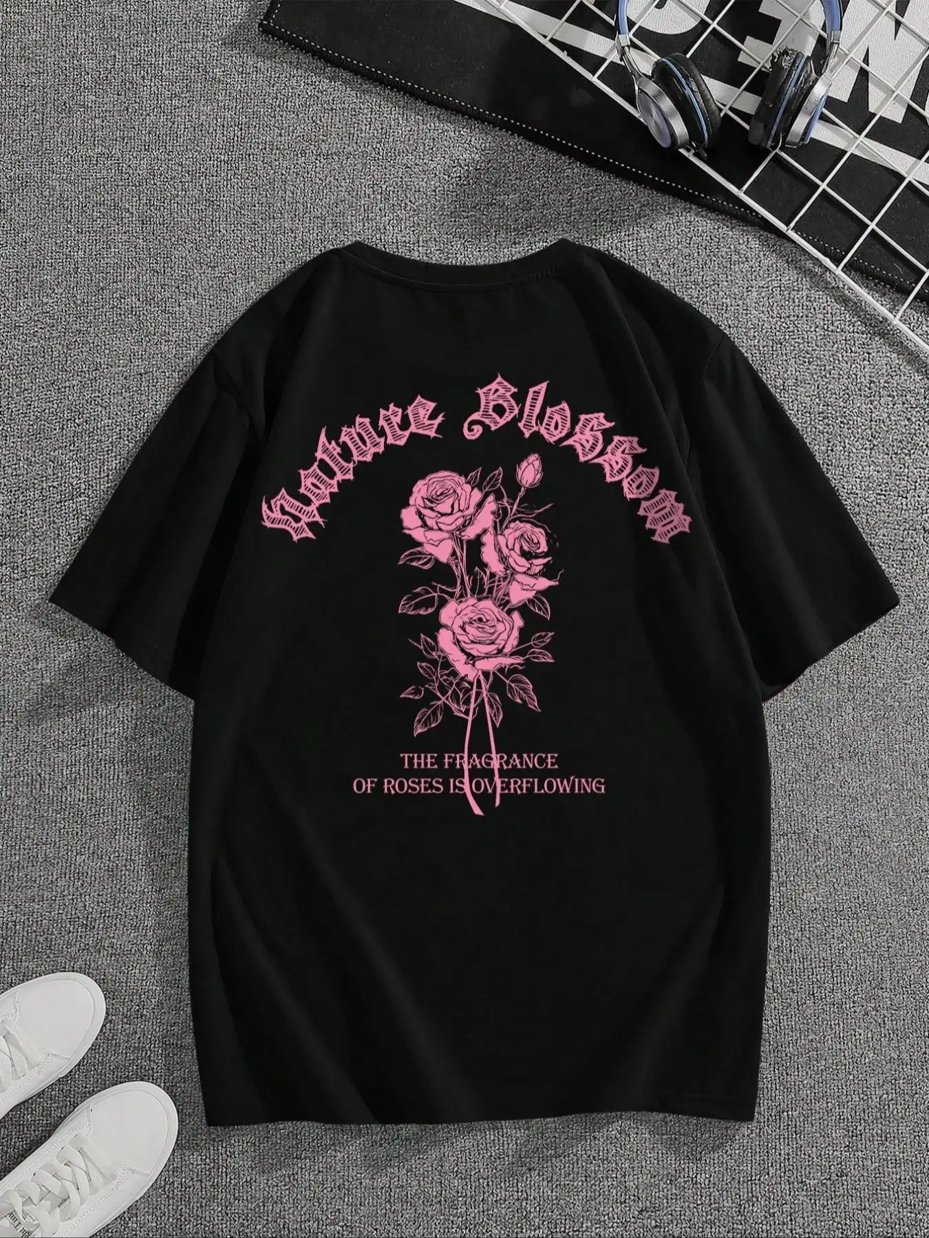 Men's Floral & Letter Print Drop Shoulder Graphic Tees, Regular Fit Casual Round Neck Short Sleeve T-Shirt, Summer Clothes, T Shirts for Men