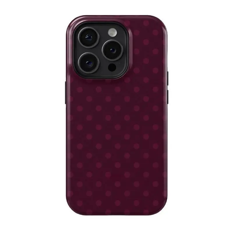 Burgundy Polka Dot Phone Case, Suitable for IPhone17 ProMax, 16Promax, Pro, Plus, 15, 14, 13,12. Stylish Design, Shockproof Protective Case, Smartphone Case, Phone Cover, Gift