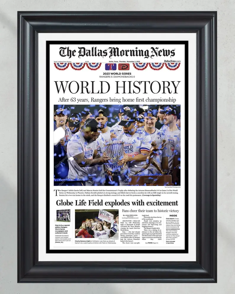 [Unframed] 2023 Texas Rangers World Series Champions 'WORLD HISTORY' -  Front Page Poster