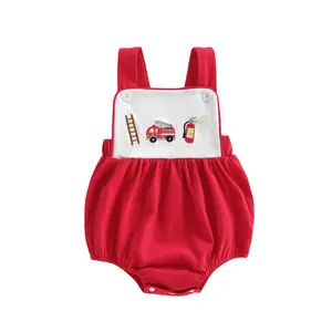 Baby Boy Summer Firefighter Romper Sleeveless Hero Jumpsuit Embroidered Loose Fit Infant Costume Playwear Outfit Summer Clothes
