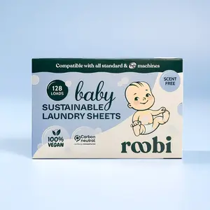 Roobi Baby Laundry Detergent Sheets. Specially Formulated for Sensitive Skin. Newborns, Infants & Toddlers Clothes. Unscented. Up to 128 Loads
