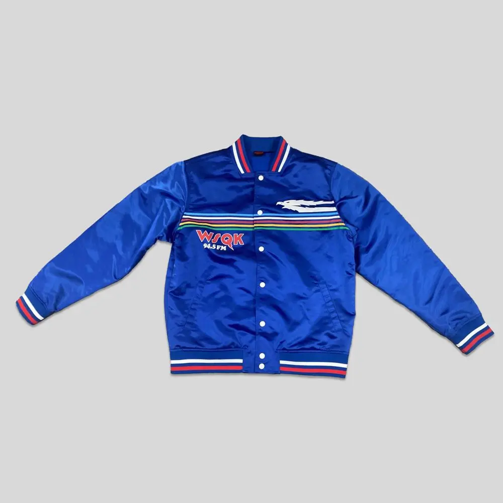Men's Stranger Things WSQK Satin Bomber Jacket Men's Stranger Things WSQK Satin Bomber Jacket