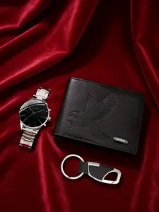 Men's Luxury Steel Watch Keychain Wallet Set, Matching Simulated Quartz Watch, Elegant Gift Box, Perfect for Christmas Valentine's Day Birthday
