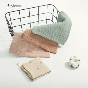 5pcs, Mixed Gauze Hand Towel, Pure Cotton Four-layer Small Square Towel, Face Towel, Handkerchief, Retro Style Suitable for Home Use