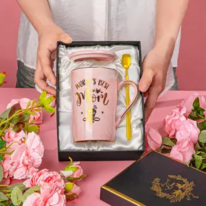 Mothers Day Gifts for Mom Unique Mom Gifts from Daughter Son Pink Coffee Mug with Cake Flowers in Creative Gift Box for Christmas Thanksgiving Birthdays