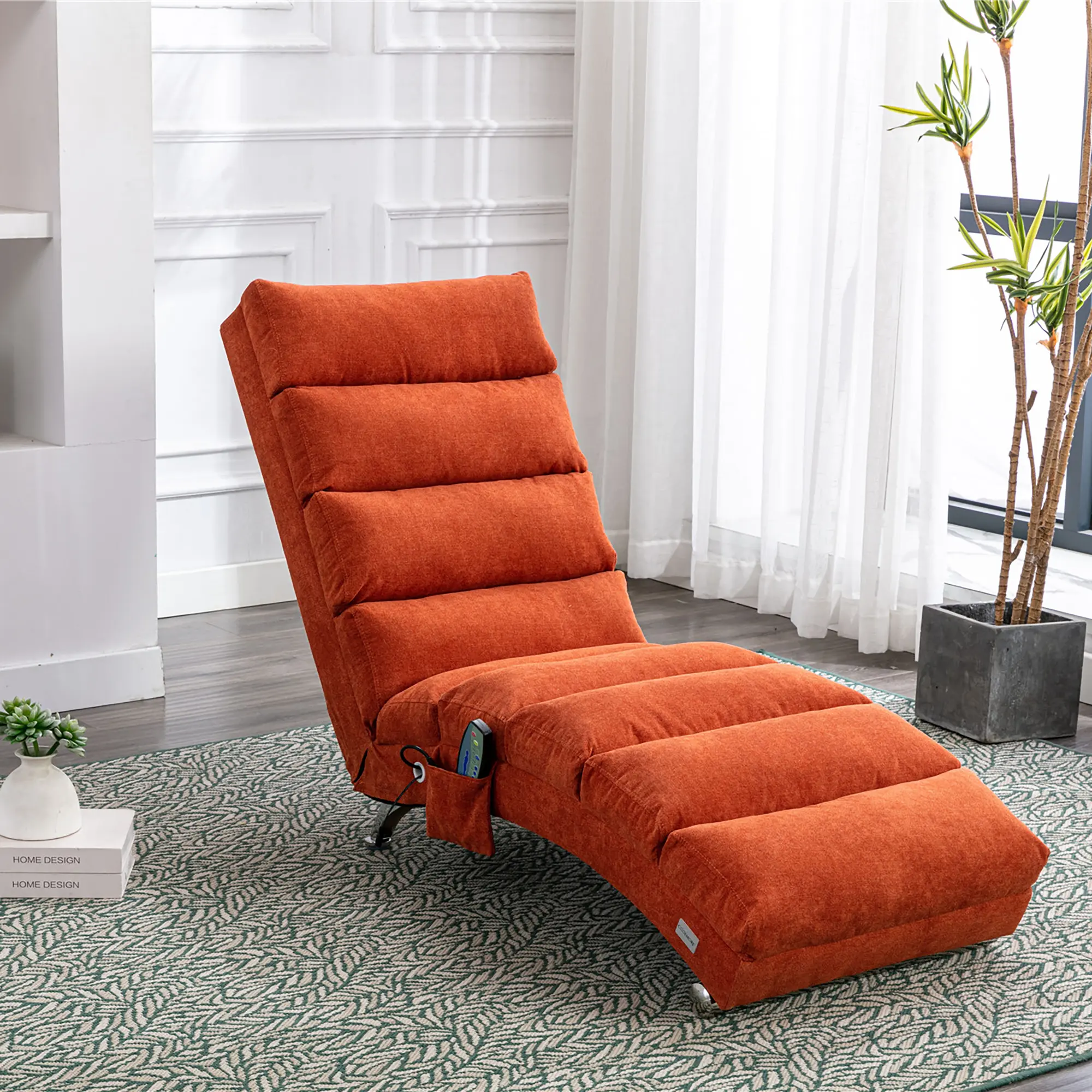 COOLMORE Luxury Linen Modern Upholstered Armless Chaise Lounger - Fixed-Back Fabric Recliner with Vibration Relaxation, Ergonomic Adjustable, Indoor Living Room/Bedroom Apartment & Studio Furniture, Adjustable Chaise Lounger, Modern Upholstered Armchair