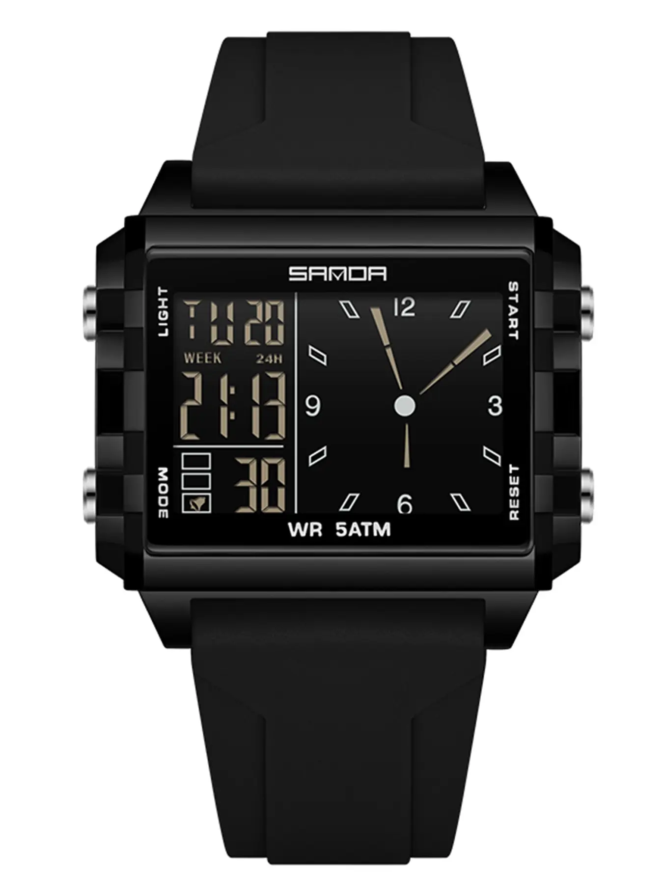 SANDA Fashion Electronic Watches for Man Luminous Calendar Waterproof Outdoor Sports Casual Analog Digital Quartz Digital Wristwatch, Luminous Dial, Fashionable Square Dial, with Box