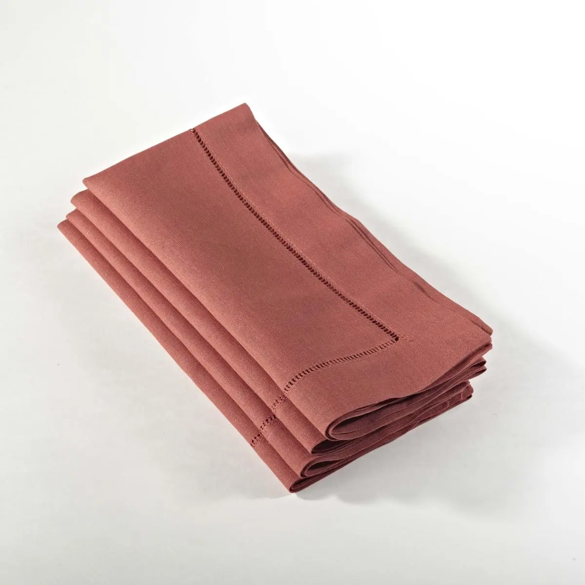 SARO 20 in. Square Hemstitched Packaged Napkins - Terracotta Linen Blend (55% Linen, 45% Cotton), Set of 4 for Dining Room & Contemporary Home Decor