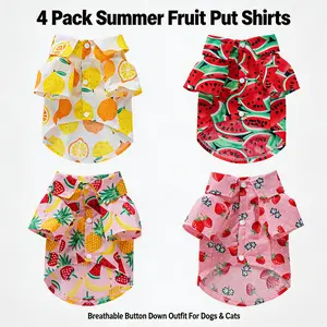 4 Pack Summer Fruit Print Pet Shirts |   Breathable Thin Button Down Dog Cat Outfits |   Hawaiian Style Pet Clothes for Small Dogs & Cats