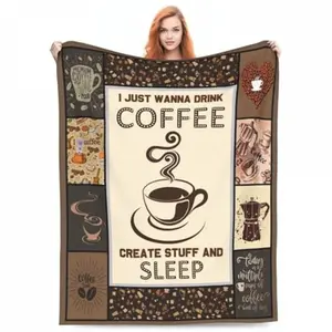 Coffee Blanket Gifts for Coffee Lovers Coffee Throw Blanket for Women Men Adults Coffee Theme Soft Warm Cozy Flannel Coffee Cup Beans Print Blanket for Couch Sofa Bed 40X50-280GSM