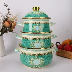 Durable Enamel Cookware Set with Glass Lid, Non-Stick Pot, Stewpot, Easy Clean, Suitable for Gas & Electric Stoves, Home Kitchen Use