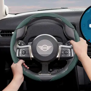 For MINI Steering Wheel Cover – Perforated Breathable Leather, Sectional Ultra-Thin Design, Protects the Steering Wheel. Compatible with R50 R56 Cooper Accessories Countryman Clubman Paceman JCW Roadster Electric SE Hatch Convertible 3-door 5-door Cabrio