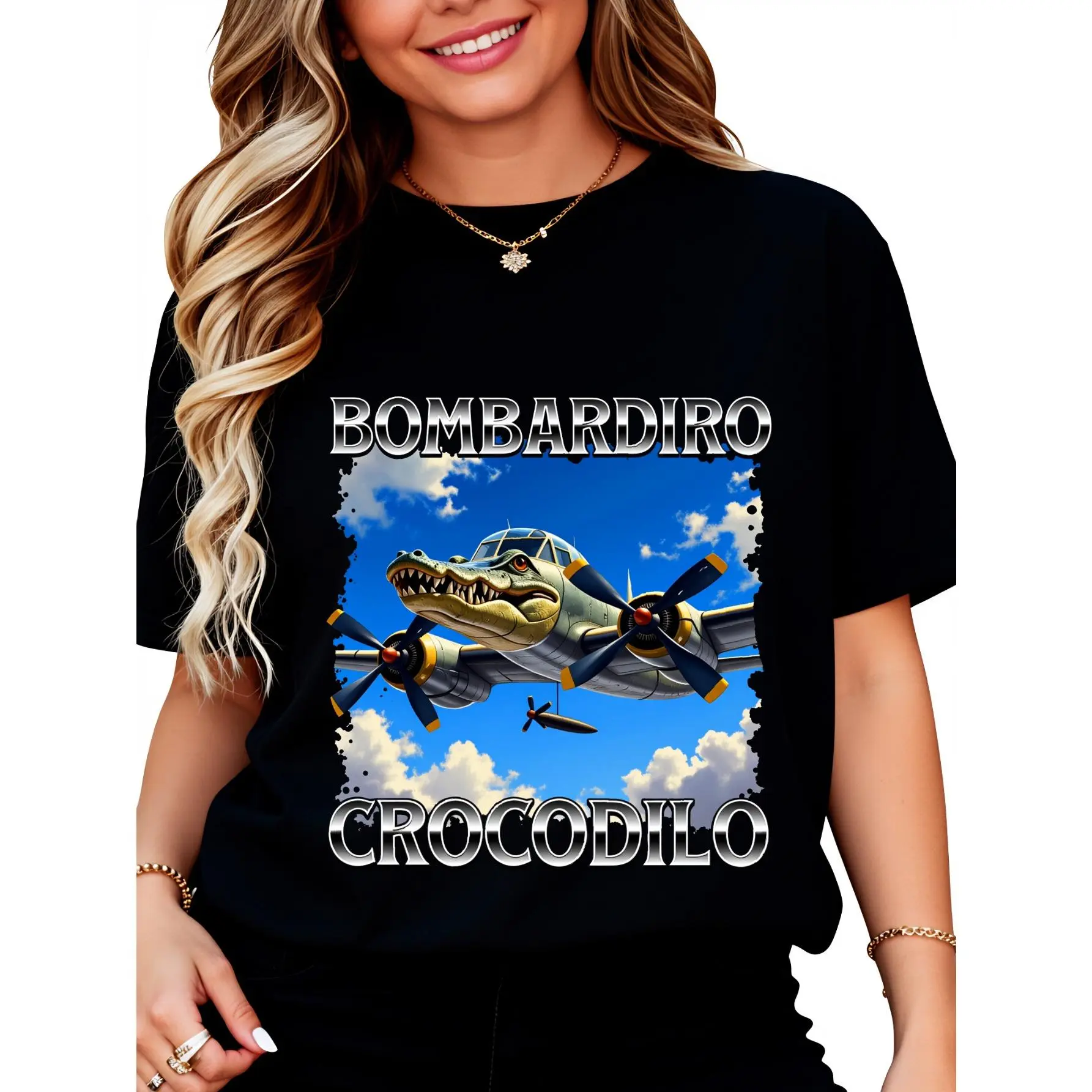 Bombardiro Crocodilo Plane Sky Clouds T-Shirt for Women Men Cotton Clothing