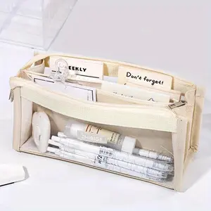 Six Layers Large Capacity Pencil Bag Stationery Supplies Aesthetic Transparent Pen Case Girl Zipper Pencil Pouch School Supplies Stationery Storage Organizer