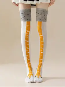 Women's Funny Chicken Claw Soft Comfy Socks, Youth Chick Foot Slimming Home Fitness Trend over Knee Long Tube Socks, 3 Pairs/1 Pair Pack
