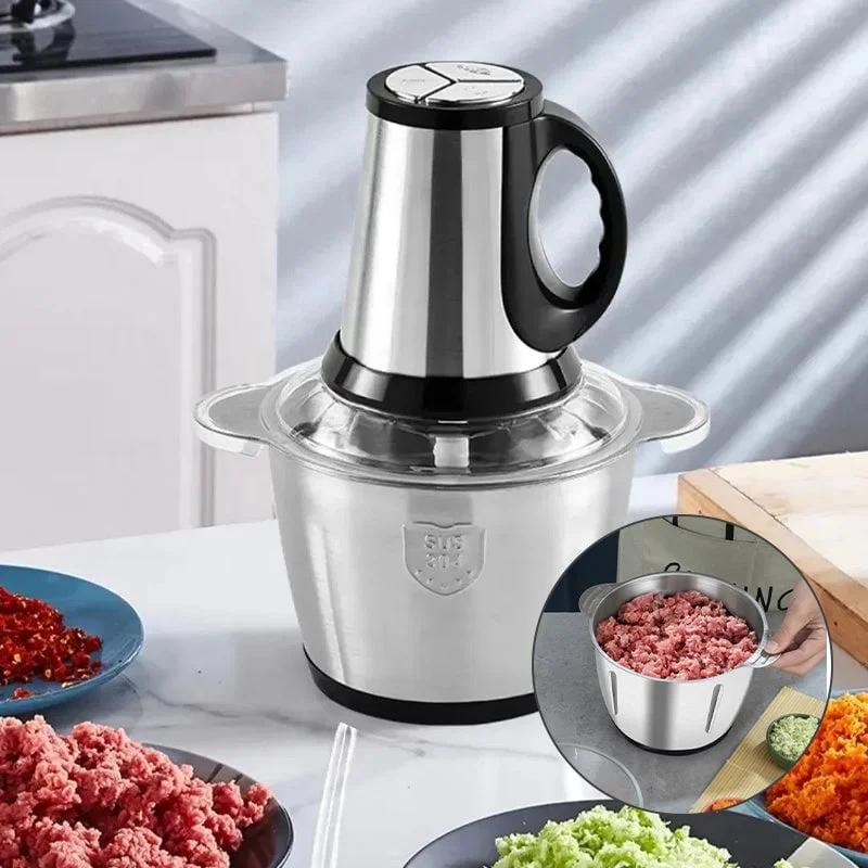 Saker Multifunctional Large Capacity Meat Grinder, 250W Electric Food Processor with 3 Speeds, 2L Stainless Steel Bowl & 4 Sharp Blades for Meat