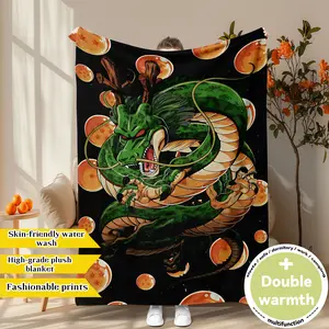 Dragon Ball Shenron & Dragon Balls Throw Blanket (Anime Wish Dragon Design) - Iconic Dragon & 7-Star Ball Motif Prints, Skin-Friendly & Machine Washable, High-Grade Plush & Double Warmth, Multi-Scene Use, Perfect Gift for Dragon Ball Fans