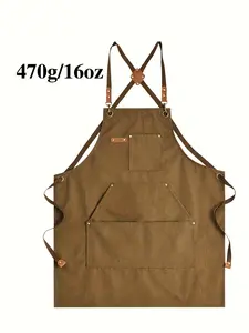 Heavy Duty 16oz Canvas Chef Apron for Men – Cross Back Straps, Large Pockets, Super Durable Work Apron Perfect for BBQ, Grilling, Cooking & Kitchen! Rustproof & Comfortable All Day