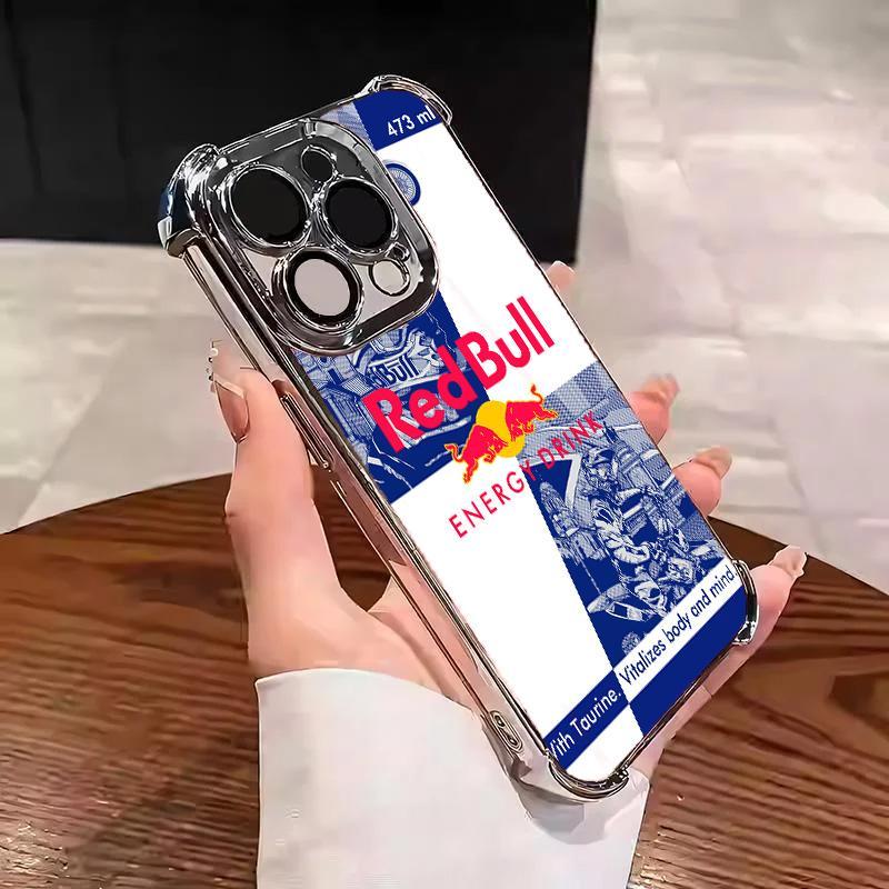 Redbull Energy Drink Challenger Edition Collection Style Electroplated TPU Casing For iphone 16 15 14 13 12 11 X XS PRO PLUS MAX Four Corners Anti - Fall Soft Silicone Gift Shockproof Protection Anti - Drop Protective Protector Phone Cases Shell Cover