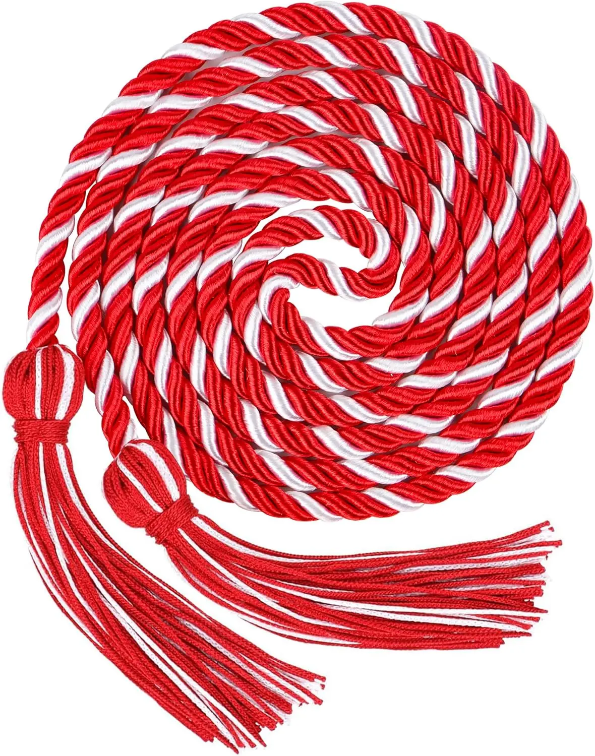 Graduation Honor Cord, Class of 2026, Red & White, 67" Long Braided Cord with Tassels, Premium Polyester Commencement Cord for Bachelor, Master, Doctoral Gown