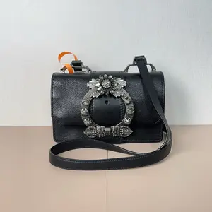 Pre-owned leather Shoulder Bags Miu Miu Madras Crystal Embellished Shoulder Bag qiqimq056