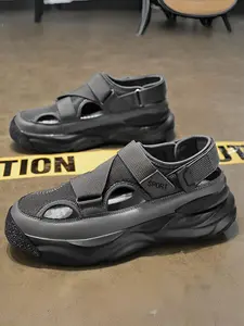 Men's Outdoor Sandals Breathable Hollow Out Non-Slip Beach Slippers, Comfortable Lightweight Summer Footwear for Daily Wear & Travel Strap Sandals