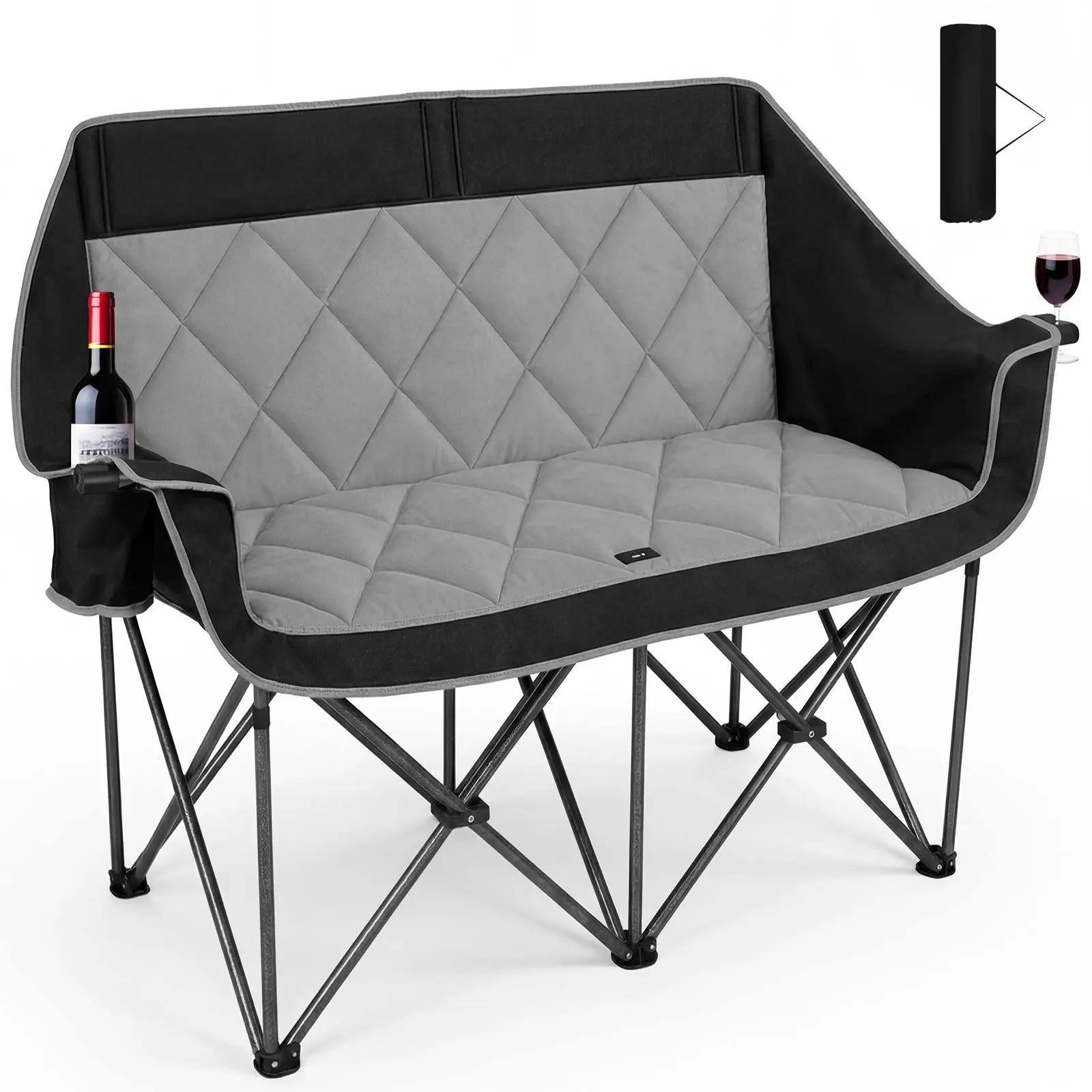 Sunspire Heavy Duty Padded Camping Couch 2 Person Oversized Folding Loveseat Outdoor Sofa with Cup Holders for Tailgating Picnic Campfire