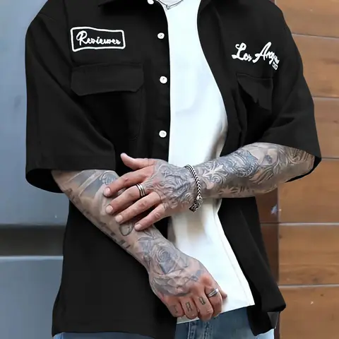 Men's Casual Collared Short Sleeve Button Up Shirt, Anti-Wrinkle Summer Woven Fabric, Slim Fit Design, Perfect for Office & Daily Wear