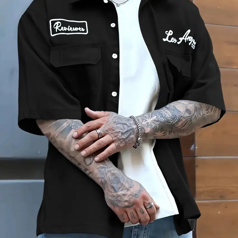 Men's Casual Collared Short Sleeve Button Up Shirt, Anti-Wrinkle Summer Woven Fabric, Slim Fit Design, Perfect for Office & Daily Wear