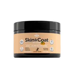 Dog Skin & Coat Support Chewables, Turmeric, Algae Oil with 20% DHA, Anti-Inflammatory Black Pepper Extract Supplement