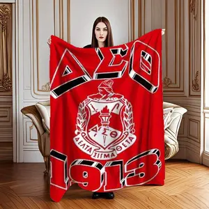 Delta Sigma Theta 1913 Sorority Blanket | Red and white flannel with Greek letters ΔΣΘ and emblem | Soft seasonal shawl for sofa, bed and office | Ideal gift for sisterly pride