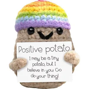 Adorable Marlo & Buzz crochet potato plush with stand! This funny emotional support toy offers comforting motivation for stress and anxiety relief, perfect as charming home decor. Soft, cute, and full of warm energy to cheer you up every day.