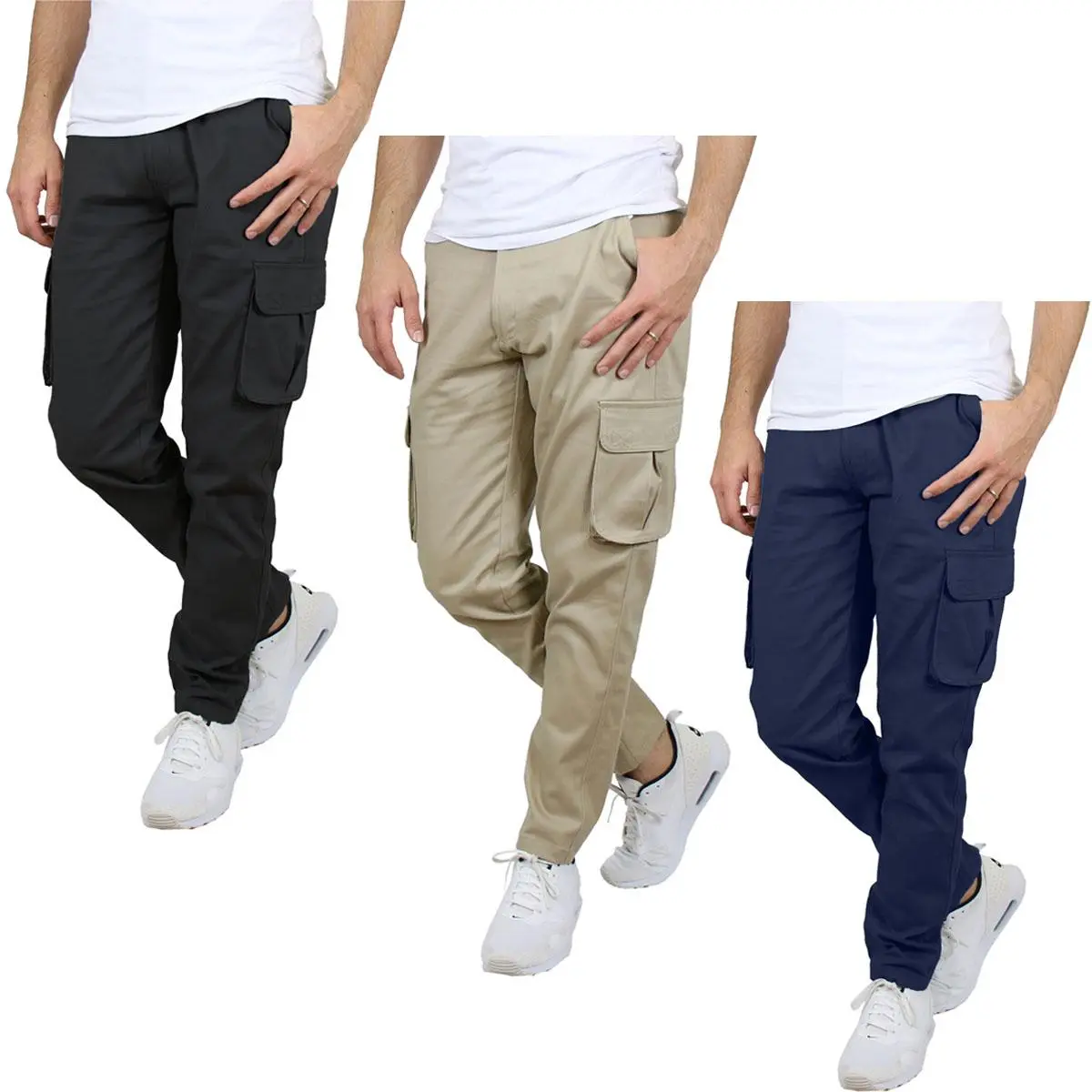 Men's 3 Pack Flex Stretch Cotton Cargo Pants Men's 3 Pack Flex Stretch Cotton Cargo Pants