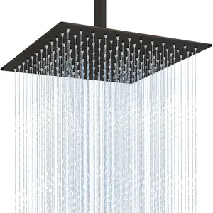 12 Inch Large Stainless Steel Rainfall Shower Head, High Pressure Square Waterfall Showerhead for Bathroom, Ceiling or Wall Mount, Oil-Rubbed Bronze