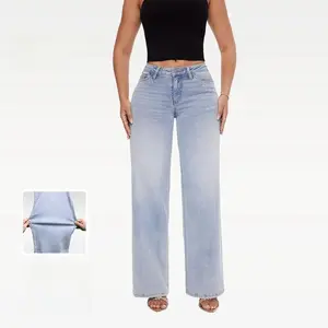 Mid-low Rise BaggyJeans Stretchy Wide Leg for Women DistressedPants Womenswear Bottom 8001 Lady BasicMinimalist Comfortable Denim Tummy ControlCurve Hugging Plus Size Regular Size BBL SpringFashion Daily Outfits