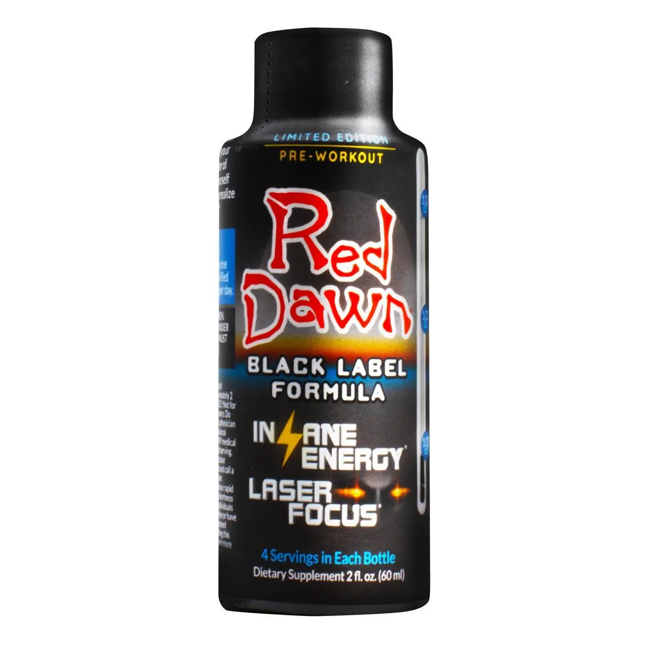 RED DAWN BLACK LABEL FORMULA Liquid Edible Dietary Pre-Workout Fitness Supplement - Limited Edition 2 fl oz Bottle (4 Servings), Water-Based, Sucralose-Sweetened, with Energy Boost & Laser Focus Support