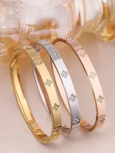 Waterproof Luxury Colorful Cubic Zirconia Bangles Stainless Steel Open Bracelet Bangle 18k Plated Fashion Jewelry Women