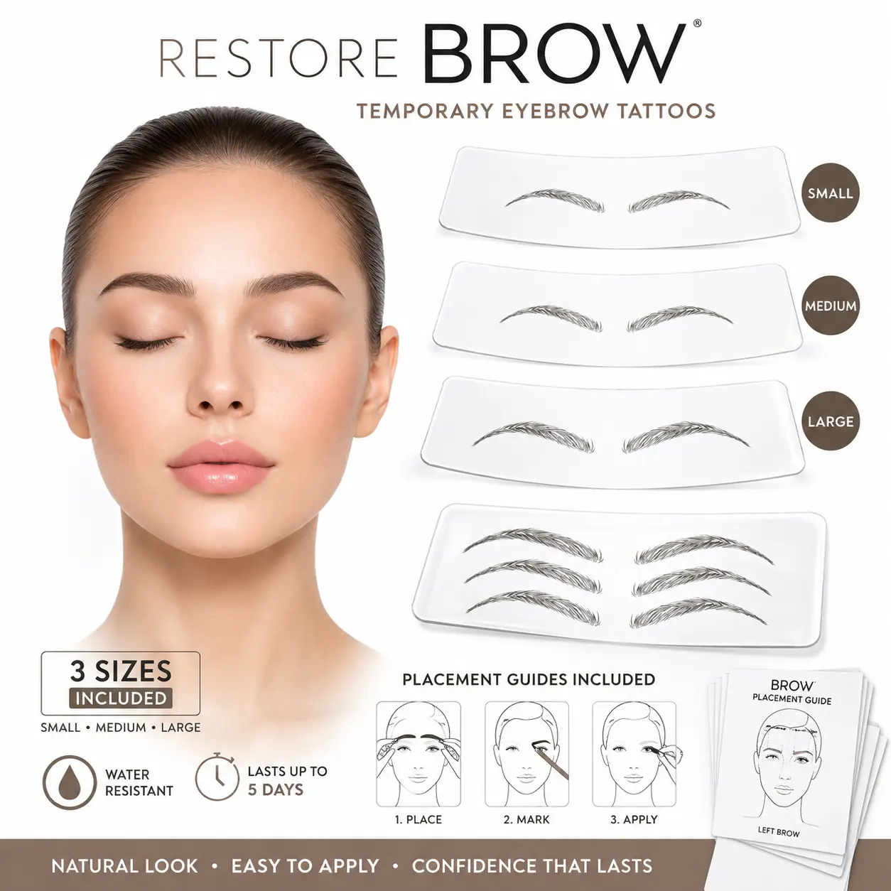 Restore Brows: Temporary Brow Tattoos, Sample Pack S-M-L