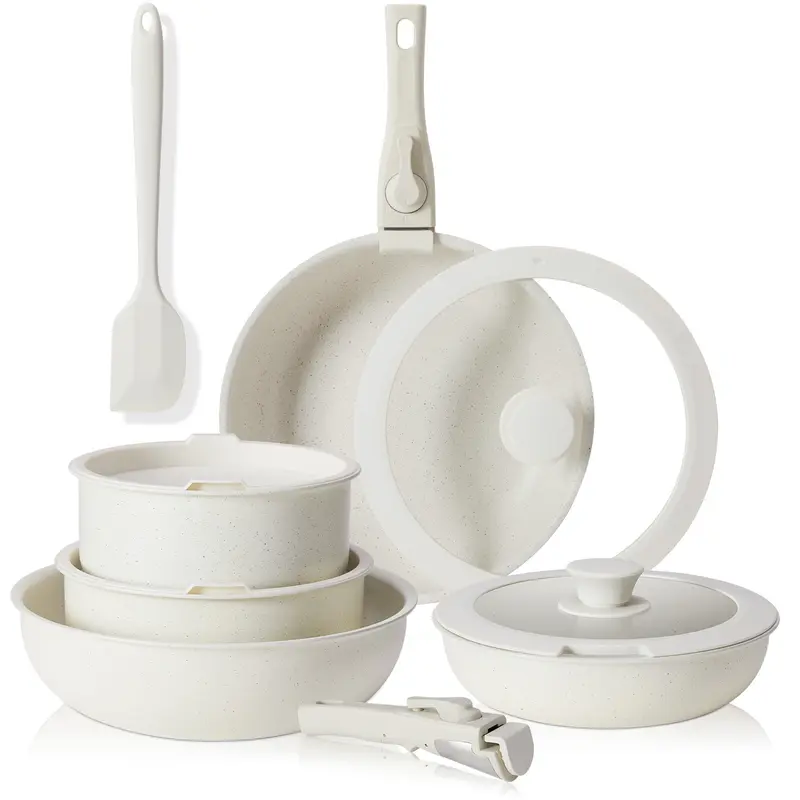 Sweet Furniture S 12-Piece Ceramic Nonstick Cookware Set - Removable Handle (Handle Remove Function), 12-Piece Coverage, 10" Stir-Fry Size, Multi-Safe (Induction, Dishwasher, Oven), Less Oil, Home Use Kitchen Supplies