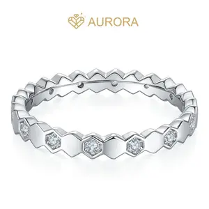 【#170 Honeycomb band】Moissanite Stackable band ring enhancer ring band with 925 sterling Silver Synthetic Moissanite