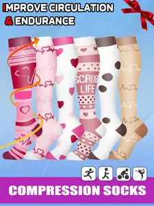 6 pairs of men's and women's high compression socks wide calf men's and women's booster socks for circulation, running, nurses, pregnant women Support for blood circulation Various colour patterns available