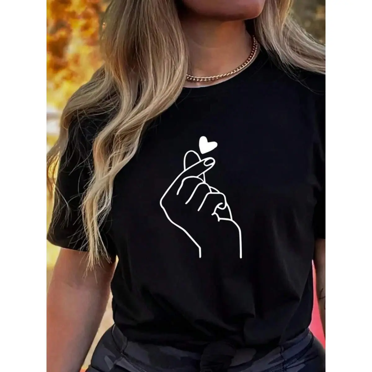 Cute Print Solid Crew Neck-Shirt, Short Sleeve Casual Every Day Top All Season, Women's Clothing