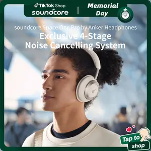 #tiktokshopmemorialday,soundcore Space One Pro, FlexiCurve Over-Ear Headphone, Adaptive Active Noise Cancelling Headphones Driven by 6 Mics, 60H Lossless Audio, Ultra-Fast Charging, Hi-Res Wireless, Comfortable Fit outdoorfun